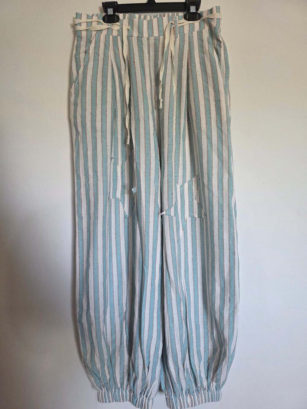 Pol Striped Pants Size M Blue White Drawstring Cinch Ankle Star
